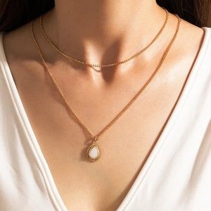 🎉 New Layered Gold Opal Water Drop Necklace